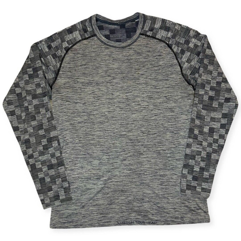 Lululemon Mens LARGE Metal Vent Tech Long Sleeve Shirt Checkers Heathered Gray